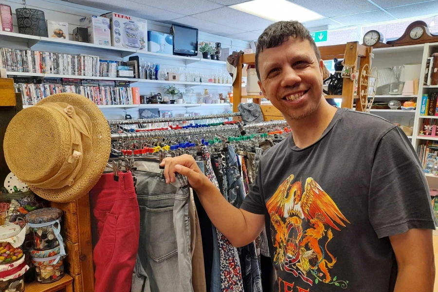 At the Style Acre charity shop A gentleman at the Style Acre charity shop part of the Style Acre work programme