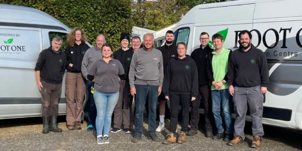 The Green Acre team with the team from Root One outside their van - live your life