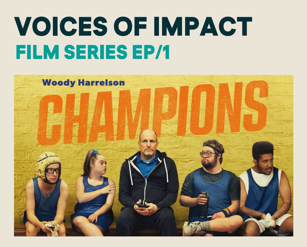 Watch ‘Champions’ with Makespace and Style Acre, in Didcot The coach from the film, sitting with his team, with the words 'Champions' behind them,