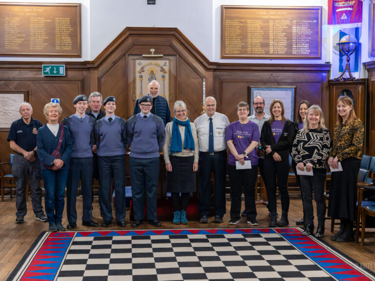 Ingham Clarke Lodge Giving Event-2025-2 (1) Photo of people from all the charities receiving a donation from Ingham Lodge