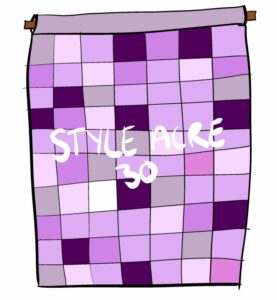 Together in Textile Image showing a patchwork of different shades of purple with the text Style Acre 30