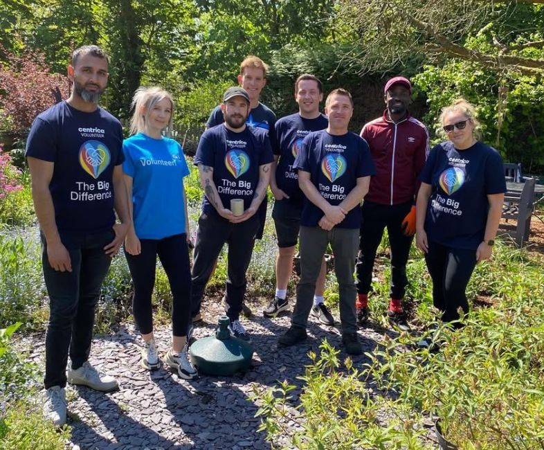 Centrica Volunteers Group of volunteers from Centrica standing in the Wantage market garden