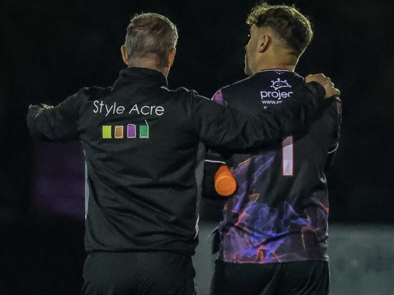 Manager and football player in kit, Manager and football player in kit, with Style Acre logo